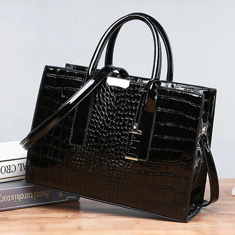 Caroline-Crocodile Print Tote Bag