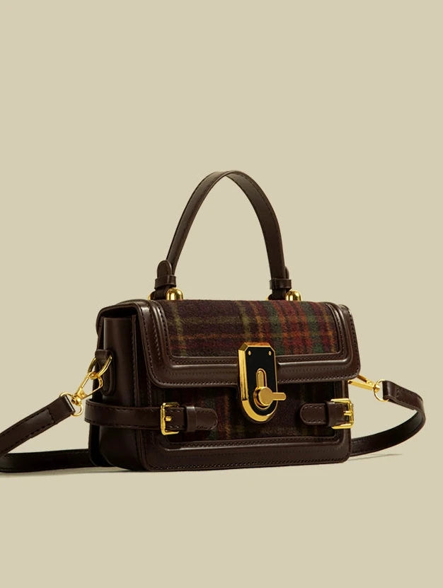 Vivian-Retro Woolen Plaid Casual Handbag