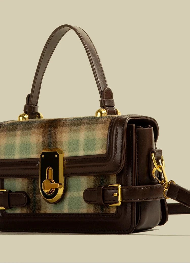 Vivian-Retro Woolen Plaid Casual Handbag