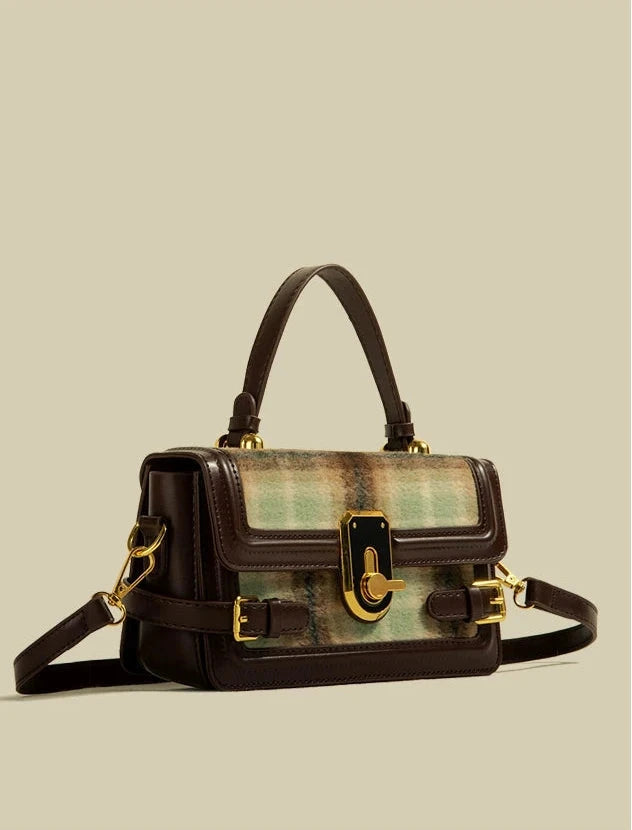 Vivian-Retro Woolen Plaid Casual Handbag