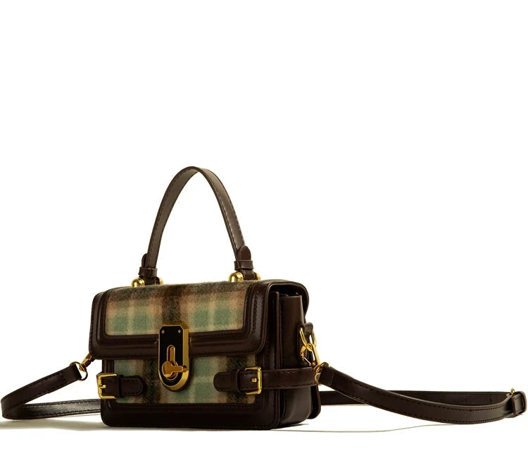 Vivian-Retro Woolen Plaid Casual Handbag