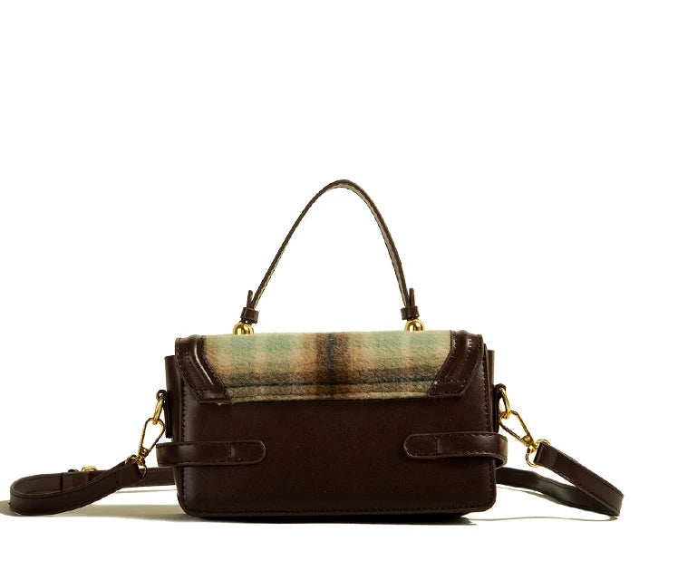 Vivian-Retro Woolen Plaid Casual Handbag