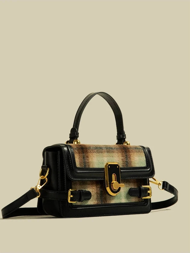 Vivian-Retro Woolen Plaid Casual Handbag